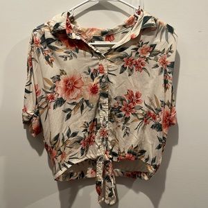 Cropped floral button up shirt